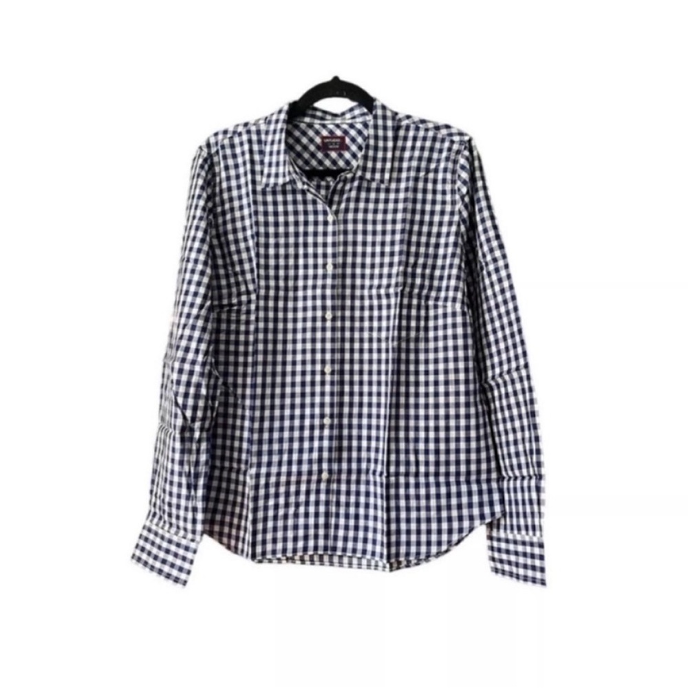 NWT UNTUCKit Women’s Navy White Checkered Button Down Shirt Size 6